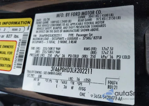 2020 Ford Fusion Se from USA, damaged, VIN 3FA6P0HD3LR202211